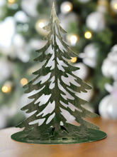 Indlæs billede til gallerivisning Handmade Christmas metal tree table decoration green with  gold brushed effect 32 x 8 x 40cm
