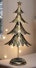 Indlæs billede til gallerivisning Handmade Christmas metal tree table decoration green with  gold brushed effect 19 x 11 x 41cm
