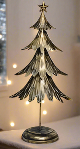 Handmade Christmas metal tree table decoration green with  gold brushed effect 19 x 11 x 41cm