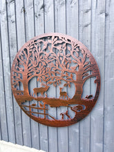 Load image into Gallery viewer, Handmade bronze 80cm bronze wall plaque of Woodland animals Tree Wall Plaque, powder coated steel , indoor/outdoor Wall Art
