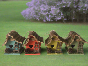 Handmade wooden coloured birdhouse hut with adorable heart shaped bird hole and ladder. The measurements are 17 x 11.5 x 17cm - Marissa's Garden & Gift