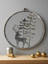 Indlæs billede til gallerivisning Handmade reindeer and tree silver wall art for indoors/outdoors 30 x 1 x 32cm
