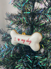 Load image into Gallery viewer, Glass dog bone Christmas bauble tree hanging decoration/christmas/seasonal/ glass hanging item
