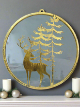 Laden Sie das Bild in den Galerie-Viewer, Handmade reindeer and tree gold wall art for indoors/outdoors 30 x 1 x 32cm
