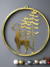 Afbeelding in Gallery-weergave laden, Handmade reindeer and tree gold wall art for indoors/outdoors 30 x 1 x 32cm
