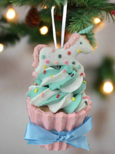 Load image into Gallery viewer, Resin unicorn cupcake Christmas bauble tree hanging decoration/christmas/seasonal/ resin hanging item
