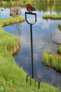 Handmade powder coated Robin on a spade sculpture 105cm tall