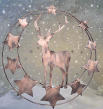 Laden Sie das Bild in den Galerie-Viewer, Handmade reindeer bronze wall art for indoors/outdoors 30 x 1 x 32cm
