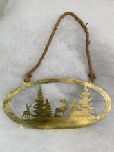 Charger l&#39;image dans la galerie, Handmade reindeer and Christmas tree gold wall art for indoors/outdoors oval wall art 38 x 1 x 18cm
