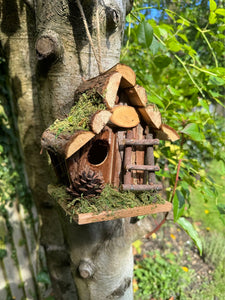 Handmade wooden Birdhouse with wooden stairs & acorn design 16 x 11 x 17cm