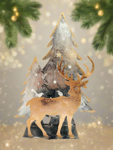 Load image into Gallery viewer, Handmade Christmas trees and reindeer t-light holder 34 x 10 x 45cm
