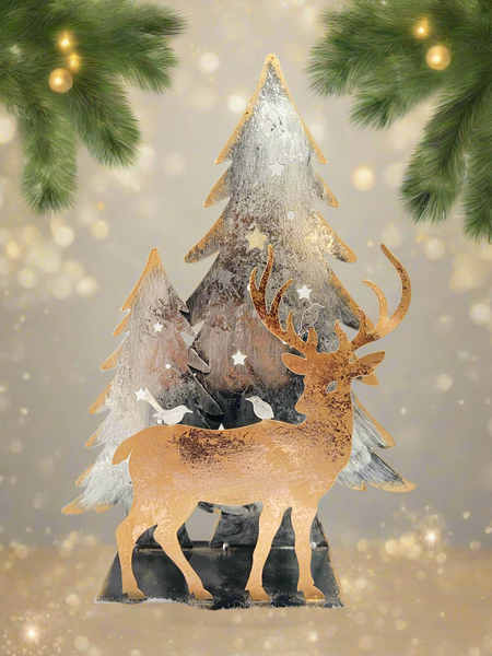 Handmade Christmas trees and reindeer t-light holder 34 x 10 x 45cm