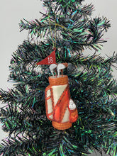 Load image into Gallery viewer, Glass Christmas golf bag with golf clubs Christmas bauble tree hanging decoration/christmas/seasonal/ glass hanging item
