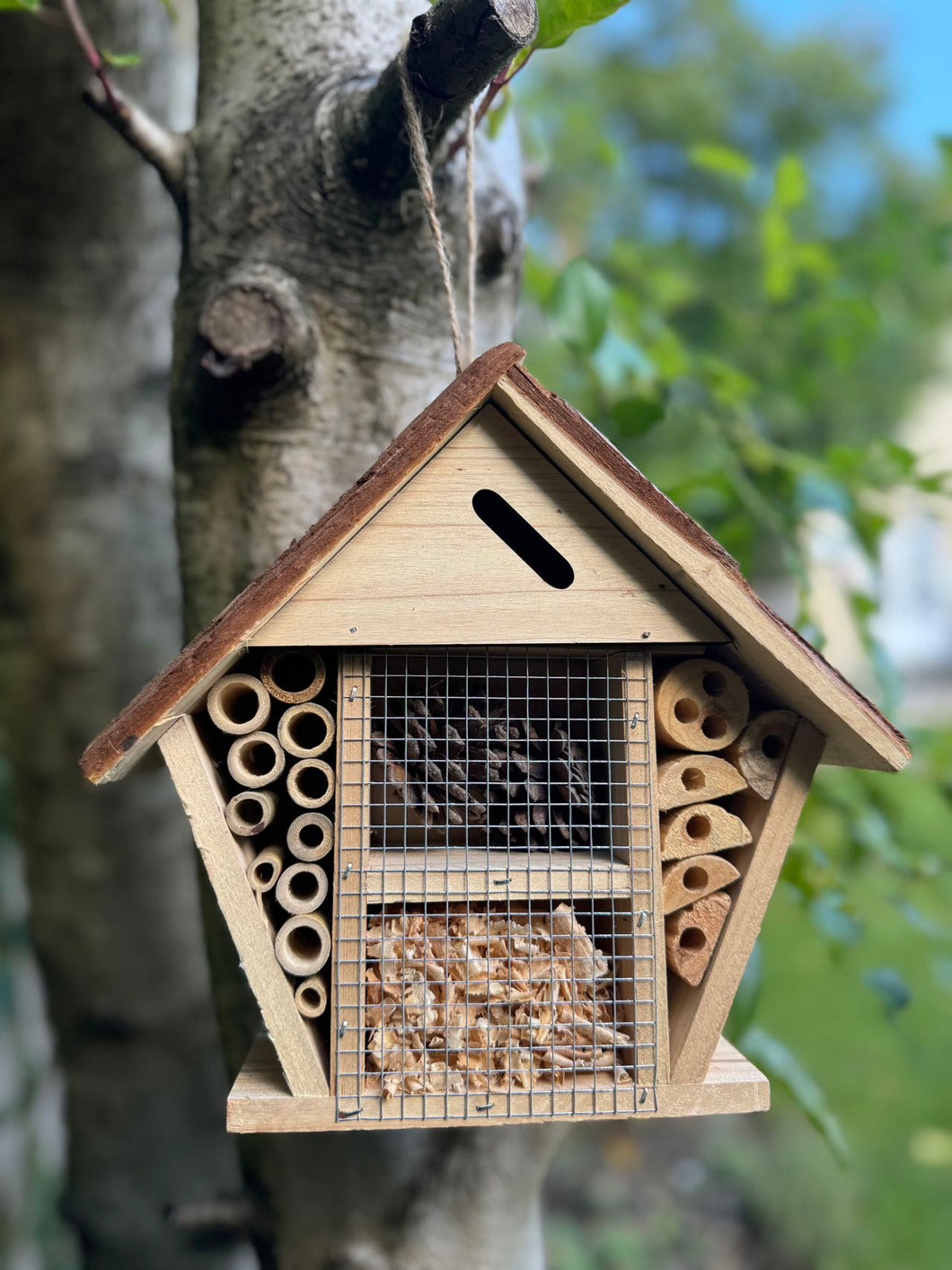 Handmade wooden house shaped medium insect house 26 x 8 x 24cm