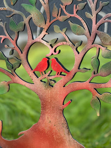 Rusty tree of life with heart and lovebirds wall art peeling effect 60cm acrylic mirror suitable for indoors/outdoors anniversary/birthday gift - Marissa's Garden & Gift