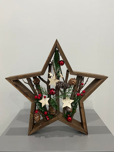 Handmade Christmas table wooden star deco 35 x 35 x 5cm decor/christmas/seasonal/shelf seasonal decorations