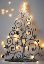 Load image into Gallery viewer, Handmade Christmas metal tree table decoration silver with brushed effect 30 x 8 x 40cm
