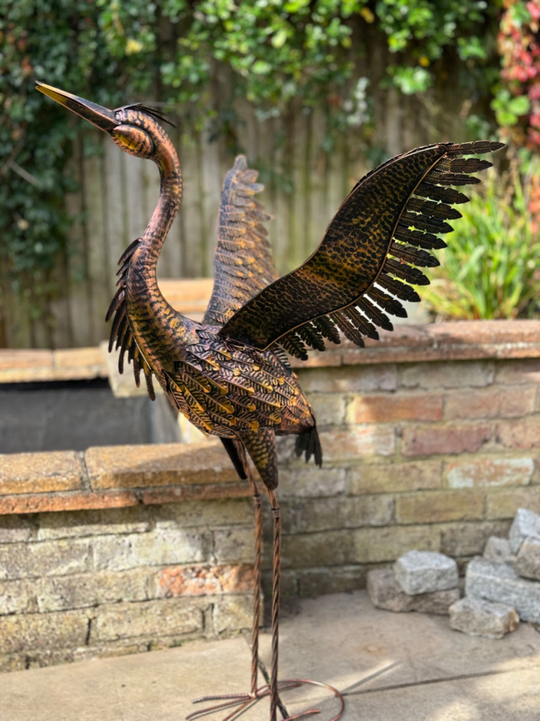 Large Bronze with gold brush Heron Dimensions are 79 x 60 x 107cm. | Garden Statue | Bird Yard Art | Outdoor Decor