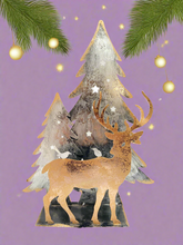 Load image into Gallery viewer, Handmade Christmas trees and reindeer t-light holder 34 x 10 x 45cm
