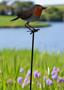 Handmade powder coated Robin on a pole sculpture 130cm tall - Marissa's Garden & Gift