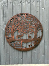 Load image into Gallery viewer, Handmade bronze 80cm bronze wall plaque of Woodland animals Tree Wall Plaque, powder coated steel , indoor/outdoor Wall Art
