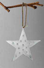 Load image into Gallery viewer, Handmade powder coated hanging white star measuring 45 x 45 x 1cm
