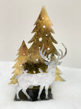 Load image into Gallery viewer, Handmade Christmas trees and reindeer t-light holder 34 x 10 x 45cm
