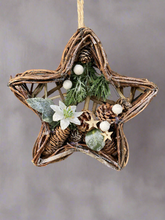 Load image into Gallery viewer, Handmade Hanging star wreath 25 x 25 x 6cm Christmas/seasonal hanging wreath
