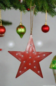 Handmade powder coated hanging red star measuring 45 x 45 x 1cm