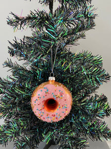 Christmas glass donut with sprinkles decoration/christmas/seasonal/ glass hanging item