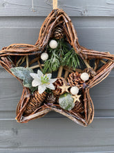 Load image into Gallery viewer, Handmade Hanging star wreath 25 x 25 x 6cm Christmas/seasonal hanging wreath
