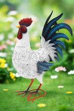 Load image into Gallery viewer, Garden metal cockerel/ hen white and blue named Barry measuring 16 x 22 x 45cm - Marissa&#39;s Garden &amp; Gift
