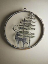 Laden Sie das Bild in den Galerie-Viewer, Handmade reindeer and tree silver wall art for indoors/outdoors 30 x 1 x 32cm
