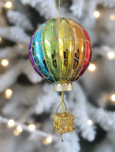 Glass Christmas hot air balloon Christmas bauble tree hanging decoration/christmas/seasonal/ glass hanging item