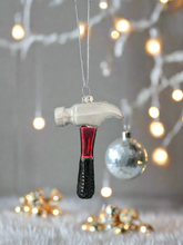 Load image into Gallery viewer, Glass Christmas tool hammer Christmas bauble tree hanging decoration/christmas/seasonal/ glass hanging item
