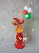 Load image into Gallery viewer, Handmade nodding reindeer with Christmas star measuring 15 x 10 x 25cm
