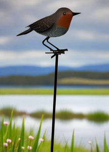 Handmade powder coated Robin on a pole sculpture 130cm tall - Marissa's Garden & Gift