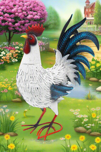 Garden metal cockerel/ hen white and blue named Barry measuring 16 x 22 x 45cm - Marissa's Garden & Gift