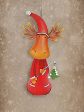 Load image into Gallery viewer, Handmade nodding reindeer with Christmas tree measuring 15 x 10 x 25cm
