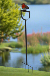 Handmade powder coated Robin on a spade sculpture 105cm tall - Marissa's Garden & Gift