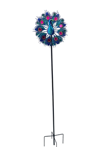 Handmade Aurora peacock powder coated garden wind sculpture spinner measuring 150cm