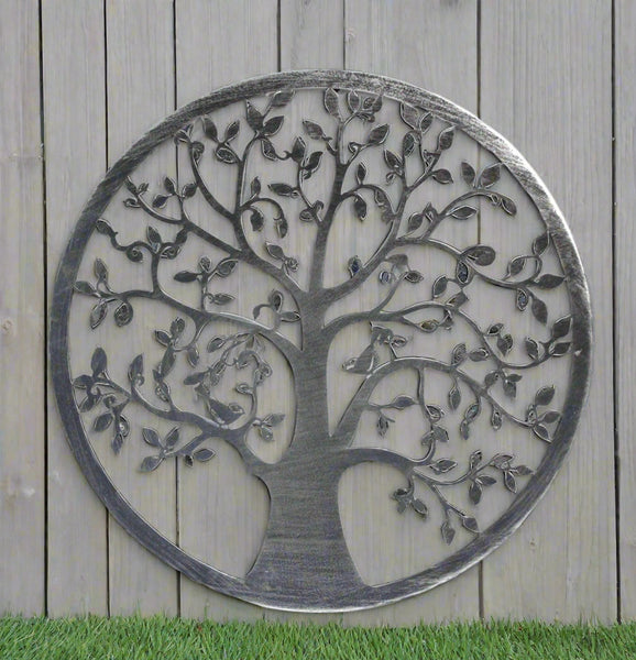 Handmade silver tree of life wall art indoors/outdoors 60cm