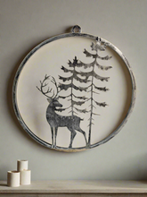 Afbeelding in Gallery-weergave laden, Handmade reindeer and tree silver wall art for indoors/outdoors 30 x 1 x 32cm
