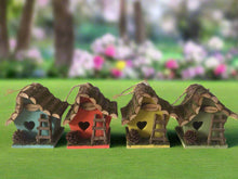 Load image into Gallery viewer, Handmade wooden coloured birdhouse hut with adorable heart shaped bird hole and ladder. The measurements are 17 x 11.5 x 17cm - Marissa&#39;s Garden &amp; Gift
