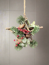 Load image into Gallery viewer, Handmade Hanging star wreath 25 x 25 x 7cm Christmas/seasonal hanging wreath
