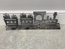 Load image into Gallery viewer, Handmade Christmas silver three piece train set measuring 50 x 8 x 16cm
