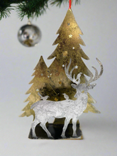 Load image into Gallery viewer, Handmade Christmas trees and reindeer t-light holder 34 x 10 x 45cm
