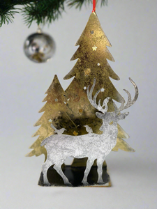 Handmade Christmas trees and reindeer t-light holder 34 x 10 x 45cm