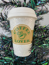 Load image into Gallery viewer, Coffee cup hanging decoration/christmas/seasonal/ glass hanging item
