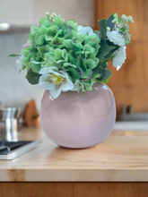 Load image into Gallery viewer, Small handmade rounded pastel pink 20cm bamboo vase
